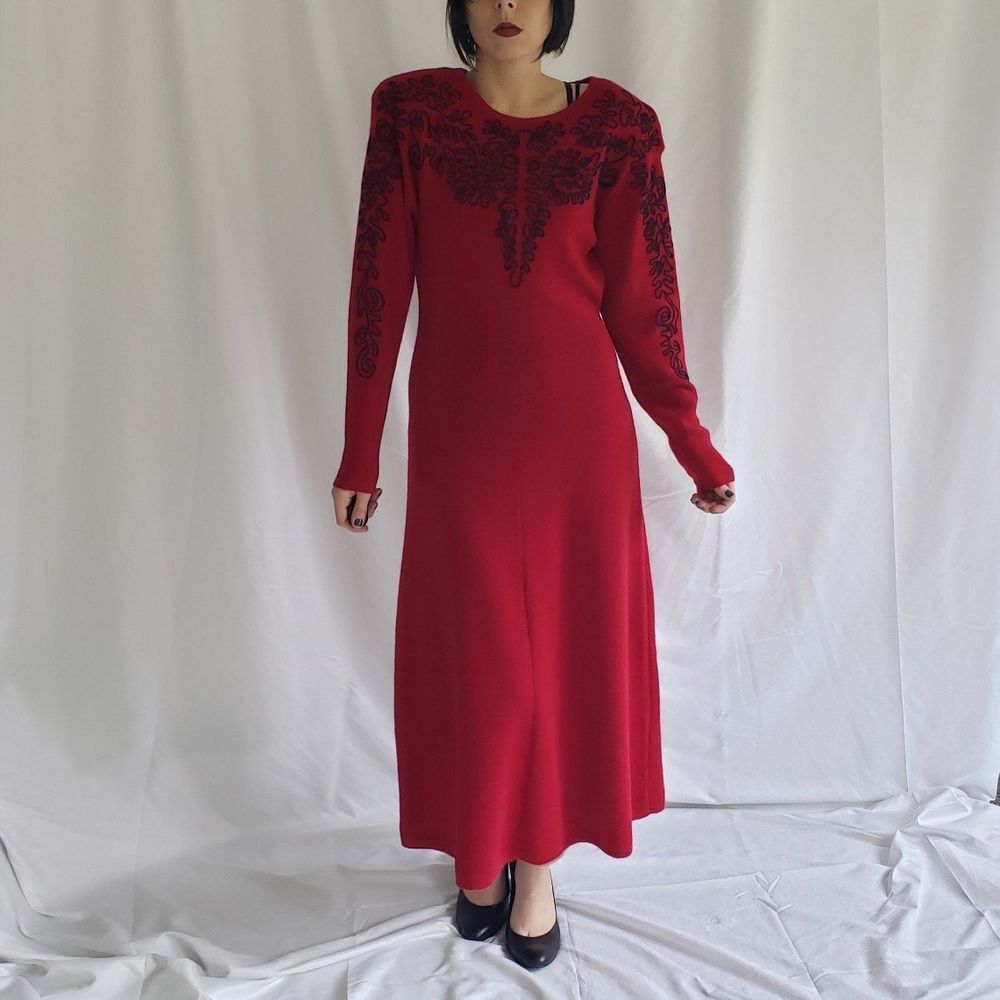 90s Red and Black Wool Maxi Dress